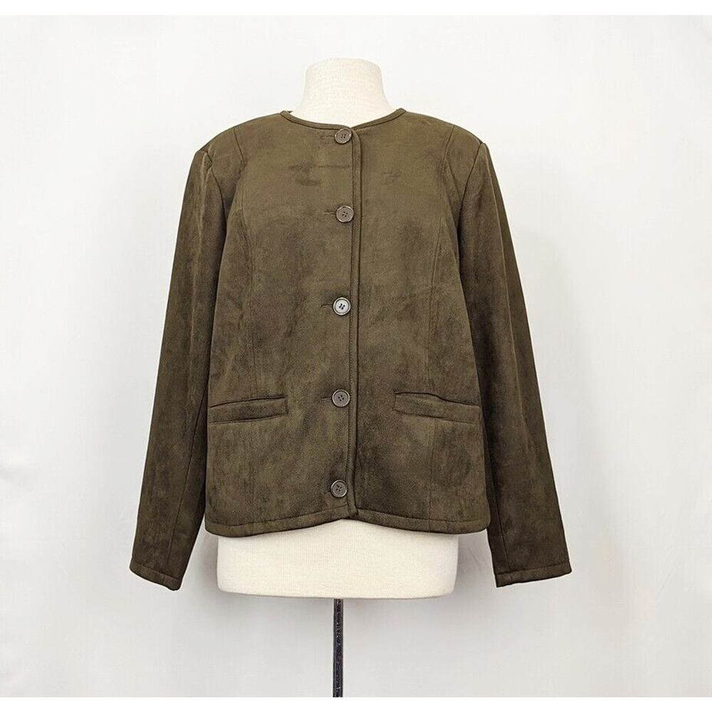 Linea Louis Dell'Olio Jacket Loden Green Faux Suede Women's Size 12